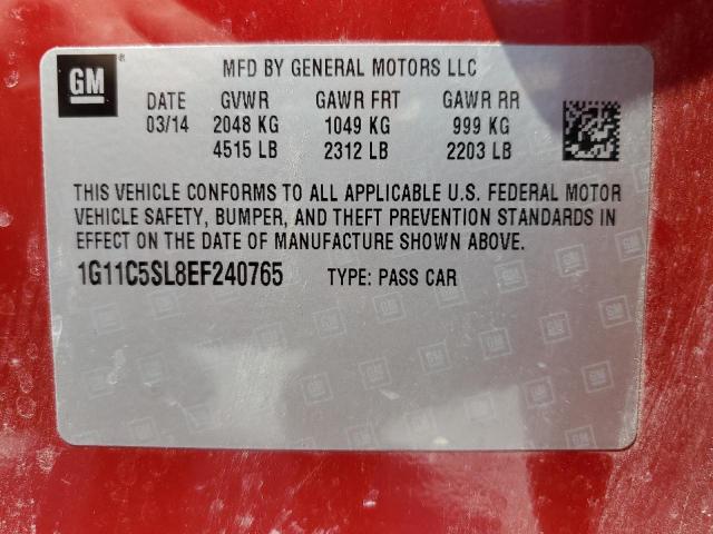 1G11C5SL8EF240765 - 2014 CHEVROLET MALIBU 1LT 栗色 照片 12