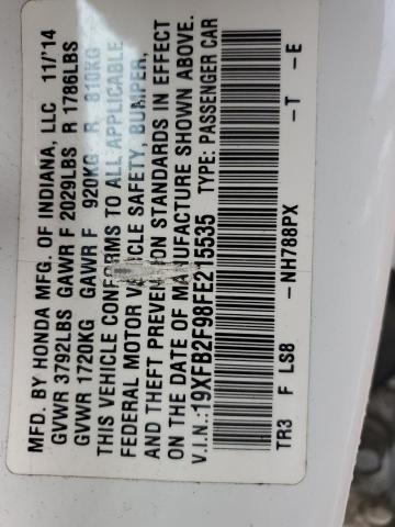 19XFB2F98FE215535 - 2015 HONDA CIVIC EXL WHITE photo 12