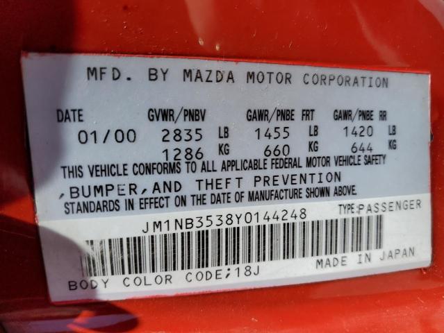 JM1NB3538Y0144248 - 2000 MAZDA MX-5 MIATA BASE RED photo 12