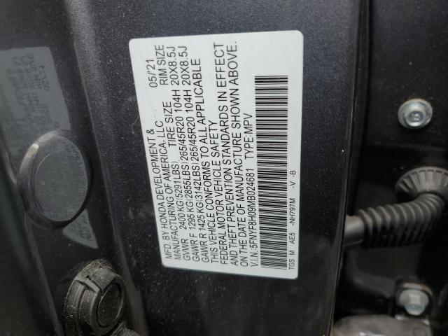 5FNYF8H09MB024681 - 2021 HONDA PASSPORT ELITE GRAY photo 13