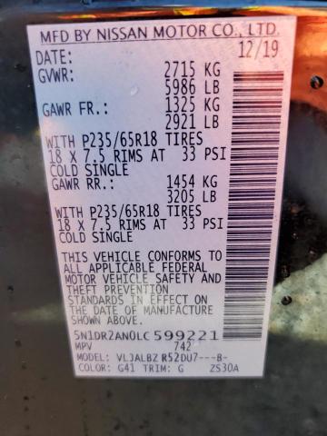 5N1DR2AN0LC599221 - 2020 NISSAN PATHFINDER S BLACK photo 13