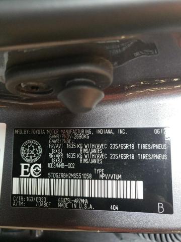 5TDGZRBH2MS551058 - 2021 TOYOTA HIGHLANDER XLE Մոխրագույն լուսանկար 13