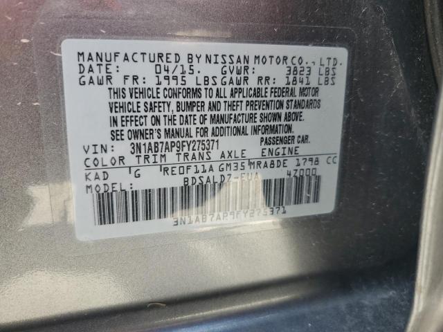 3N1AB7AP9FY275371 - 2015 NISSAN SENTRA S GRAY photo 12