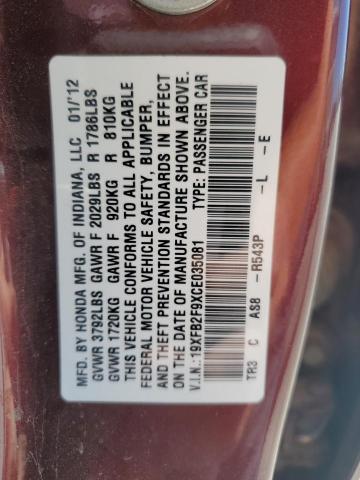 19XFB2F9XCE035081 - 2012 HONDA CIVIC EXL RED photo 13
