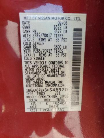 1N6AA07BX6N546970 - 2006 NISSAN TITAN XE RED photo 12