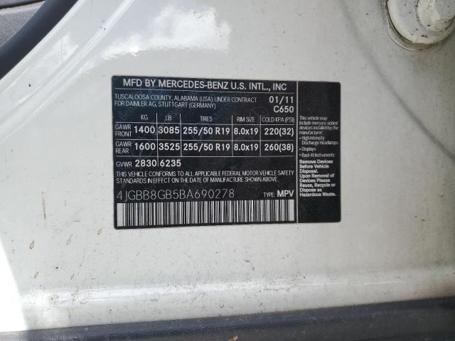 4JGBB8GB5BA690278 - 2011 MERCEDES-BENZ ML 350 4MATIC WHITE photo 13