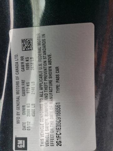 2G1FC1E35C9166561 - 2012 CHEVROLET CAMARO LT შავი ფოტო 12