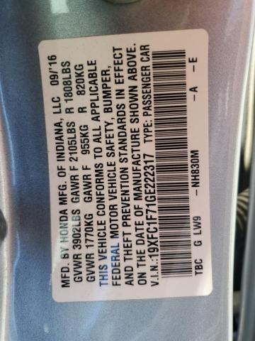 19XFC1F71GE222317 - 2016 HONDA CIVIC EXL 银色 照片 13