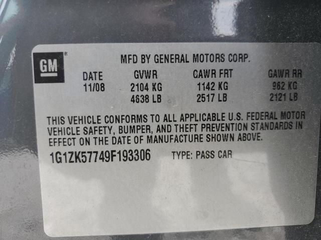 1G1ZK57749F193306 - 2009 CHEVROLET MALIBU LTZ გრაფიტი ფოტო 12