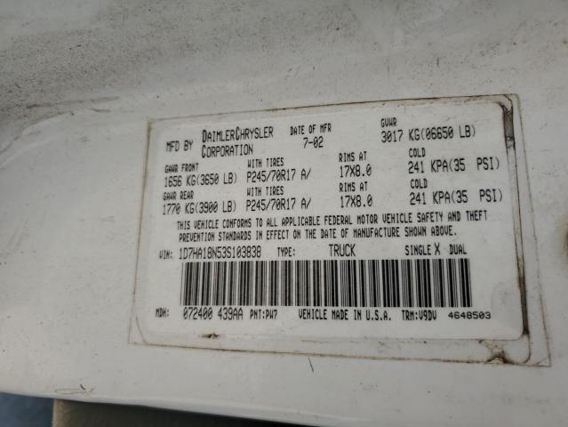 1D7HA18N53S103838 - 2003 DODGE RAM 1500 ST WHITE photo 13