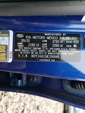 3KPF24AD2ME280448 - 2021 KIA FORTE FE BLUE photo 13