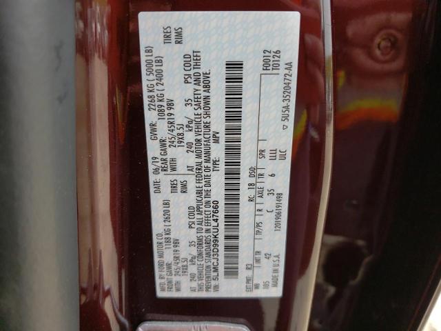 5LMCJ3D99KUL47660 - 2019 LINCOLN MKC RESERVE BURGUNDY photo 12