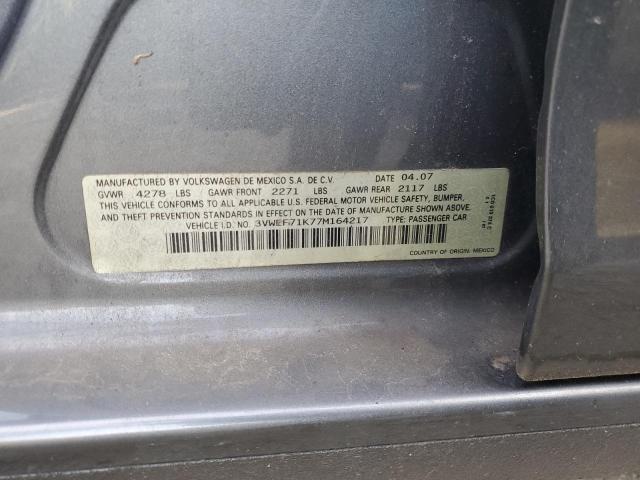3VWEF71K77M164217 - 2007 VOLKSWAGEN JETTA WOLFSBURG 灰色 照片 12
