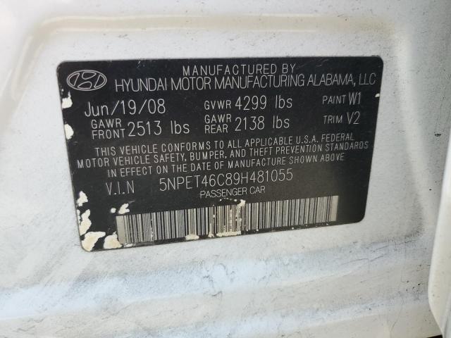 5NPET46C89H481055 - 2009 HYUNDAI SONATA GLS WHITE photo 12