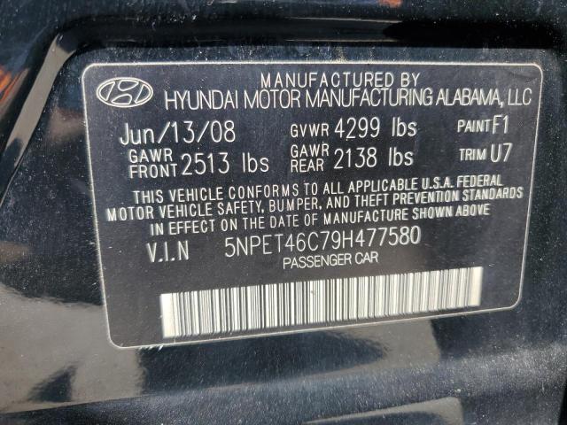 5NPET46C79H477580 - 2009 HYUNDAI SONATA GLS BLACK photo 12