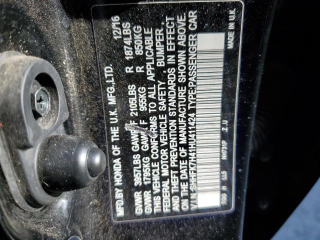 SHHFK7H41HU411424 - 2017 HONDA CIVIC SPORT 黑色 照片 12