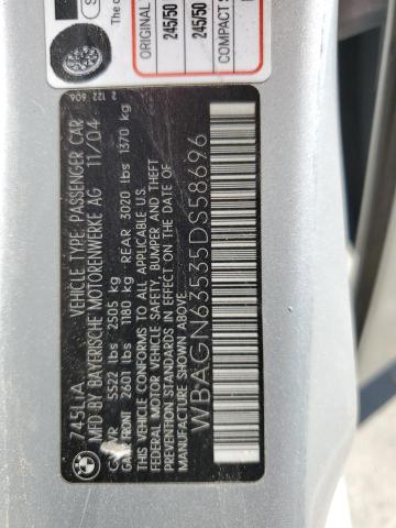 WBAGN63535DS58696 - 2005 BMW 7 SERIES LI SILVER photo 12