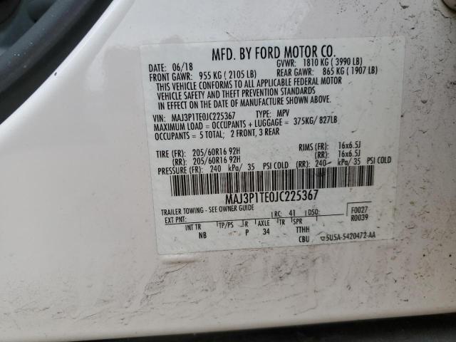 MAJ3P1TE0JC225367 - 2018 FORD ECOSPORT SE თეთრი ფოტო 12