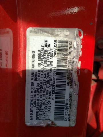 2T1KR32E64C186776 - 2004 TOYOTA COROLLA MA XR RED photo 13