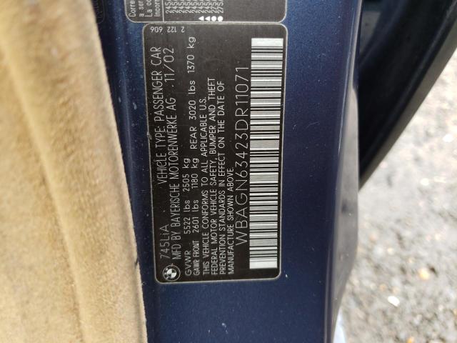 WBAGN63423DR11071 - 2003 BMW 745 LI BLUE photo 12