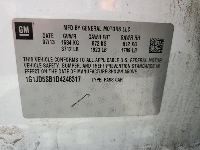 1G1JD5SB1D4248317 - 2013 CHEVROLET SONIC LT WHITE photo 12