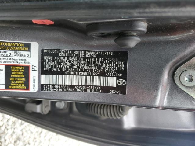 4T1BF1FK9GU214652 - 2016 TOYOTA CAMRY LE GRAY photo 12