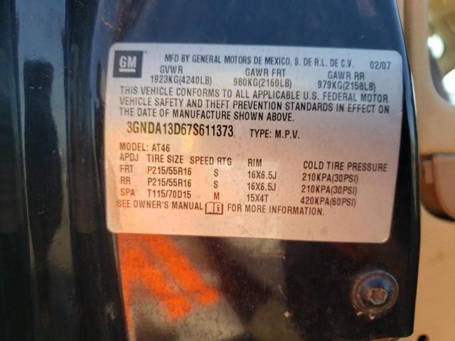 3GNDA13D67S611373 - 2007 CHEVROLET HHR LS 黑色 照片 10