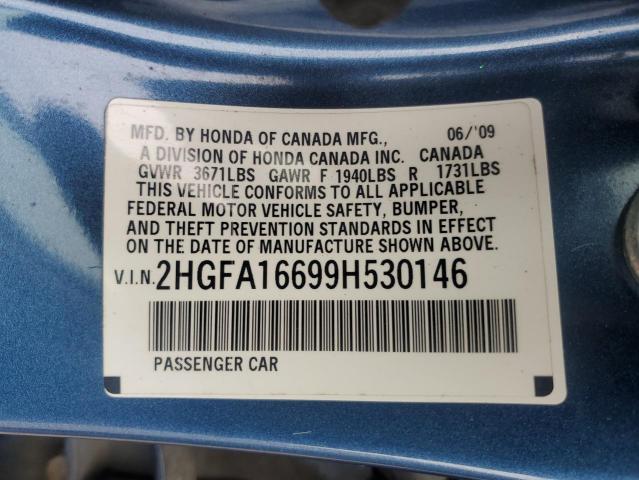 2HGFA16699H530146 - 2009 HONDA CIVIC LX-S Mavi fotoğraf 12