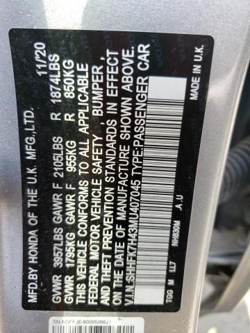 SHHFK7H43MU407045 - 2021 HONDA CIVIC SPORT 银色 照片 12