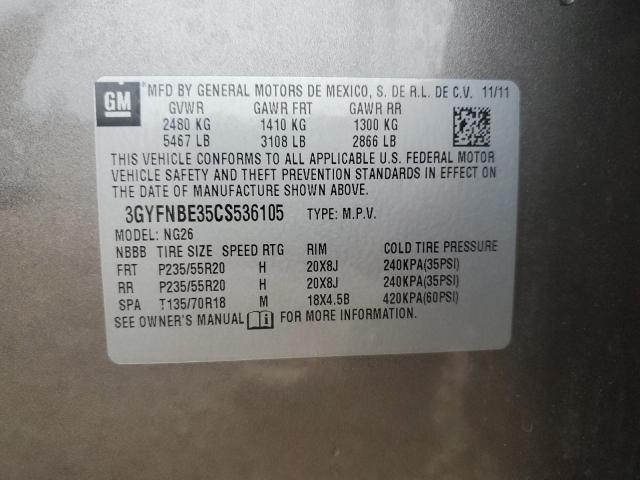 3GYFNBE35CS536105 - 2012 CADILLAC SRX PERFORMANCE COLLECTION TAN photo 12