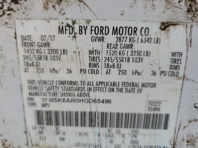 1FM5K8AR0HGD65496 - 2017 FORD EXPLORER POLICE INTERCEPTOR WHITE photo 13