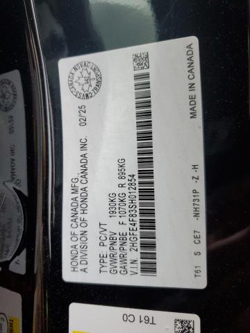 2HGFE4F83SH012854 - 2025 HONDA CIVIC SPORT BLACK photo 12