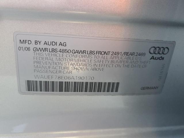 WAUEF78E06A190170 - 2006 AUDI A4 S-LINE 2.0T QUATTRO TURBO GRAY photo 12