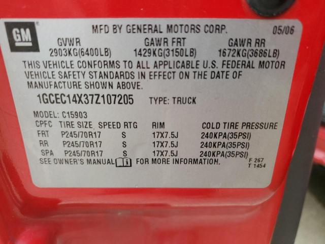 1GCEC14X37Z107205 - 2007 CHEVROLET SILVERADO C1500 CLASSIC RED photo 12