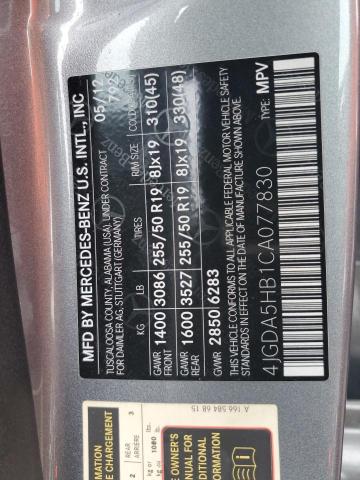 4JGDA5HB1CA077830 - 2012 MERCEDES-BENZ ML 350 4MATIC GRAY photo 12