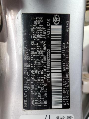 4T1BK1EB9DU022253 - 2013 TOYOTA AVALON BASE 银色 照片 12