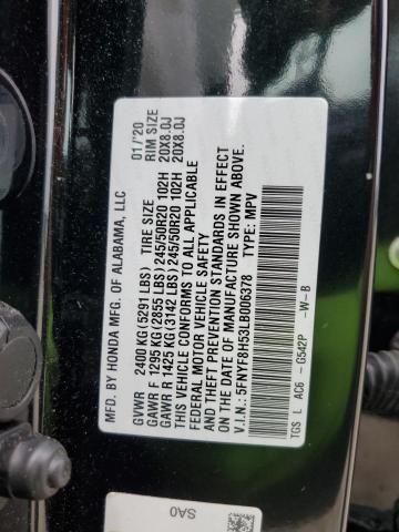 5FNYF8H53LB006378 - 2020 HONDA PASSPORT EXL BLACK photo 14