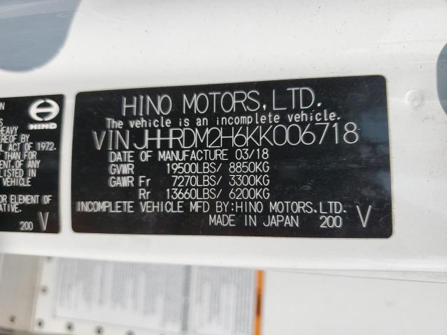 JHHRDM2H6KK006718 - 2019 HINO 195 WHITE photo 13