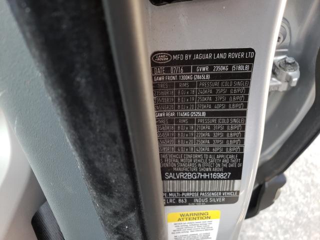 SALVR2BG7HH169827 - 2017 LAND ROVER RANGE ROVE HSE SILVER photo 10