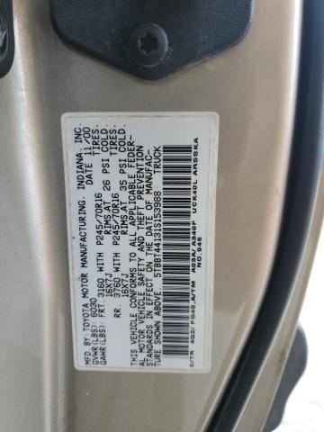 5TBBT44131S153988 - 2001 TOYOTA TUNDRA ACCESS CAB 棕色 照片 12