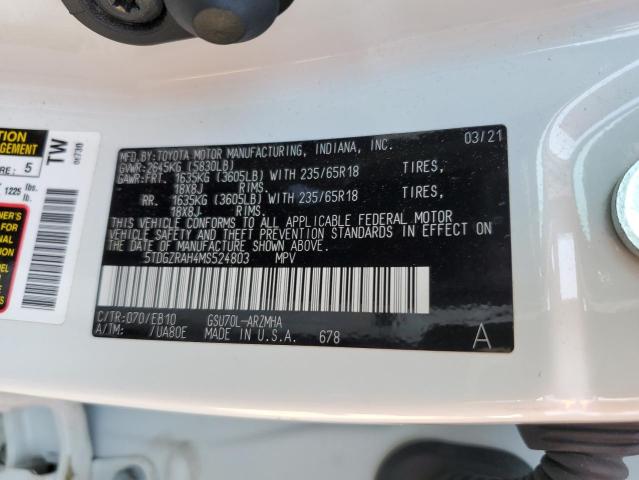 5TDGZRAH4MS524803 - 2021 TOYOTA HIGHLANDER XLE Ağ foto 13