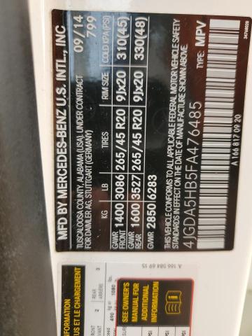 4JGDA5HB5FA476485 - 2015 MERCEDES-BENZ ML 350 4MATIC WHITE photo 12