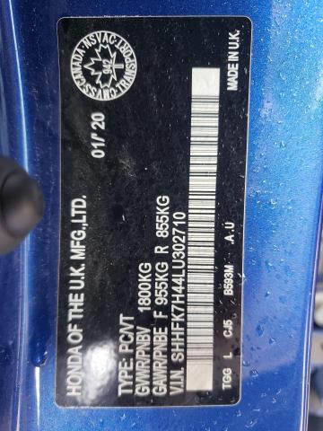 SHHFK7H44LU302710 - 2020 HONDA CIVIC SPORT 蓝色 照片 13