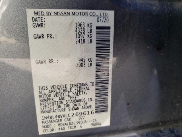 1N4BL4BVXLC269616 - 2020 NISSAN ALTIMA S GRAY photo 10