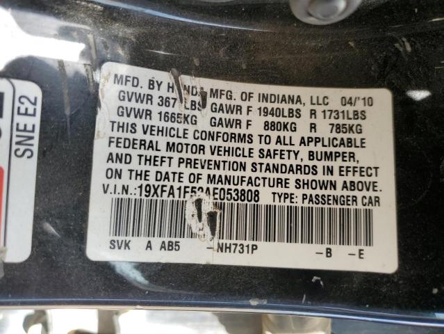 19XFA1F52AE053808 - 2010 HONDA CIVIC LX BLACK photo 12