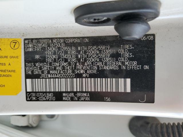 JTEEW44A482022223 - 2008 TOYOTA HIGHLANDER HYBRID LIMITED WHITE photo 13