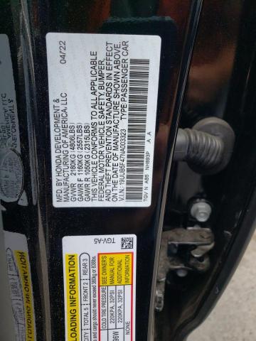 19UUB5F47NA003323 - 2022 ACURA TLX TECHNOLOGY შავი ფოტო 12