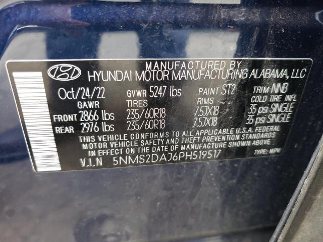 5NMS2DAJ6PH519517 - 2023 HYUNDAI SANTA FE SEL BLUE photo 12