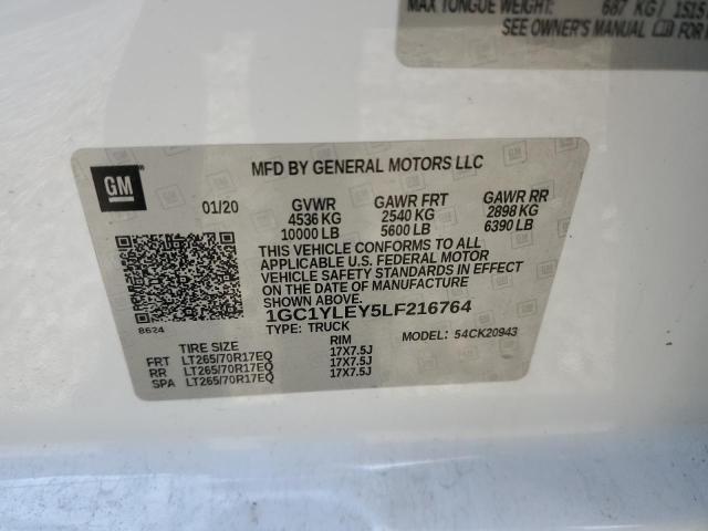 1GC1YLEY5LF216764 - 2020 CHEVROLET SILVERADO K2500 HEAVY DUTY WHITE photo 12