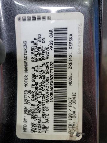 1NXBU40EX9Z077122 - 2009 TOYOTA COROLLA BASE Boz foto 13